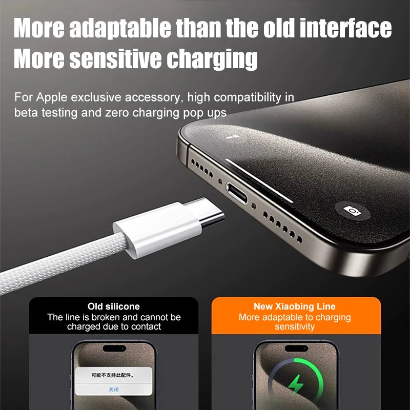 60W USB C Phone Cable For iPhone 16 15 17 Pro Max 17 Air Plus Fast Charging Type-C Charge Braided Cables USB to Type C Data Line Pi-Mart