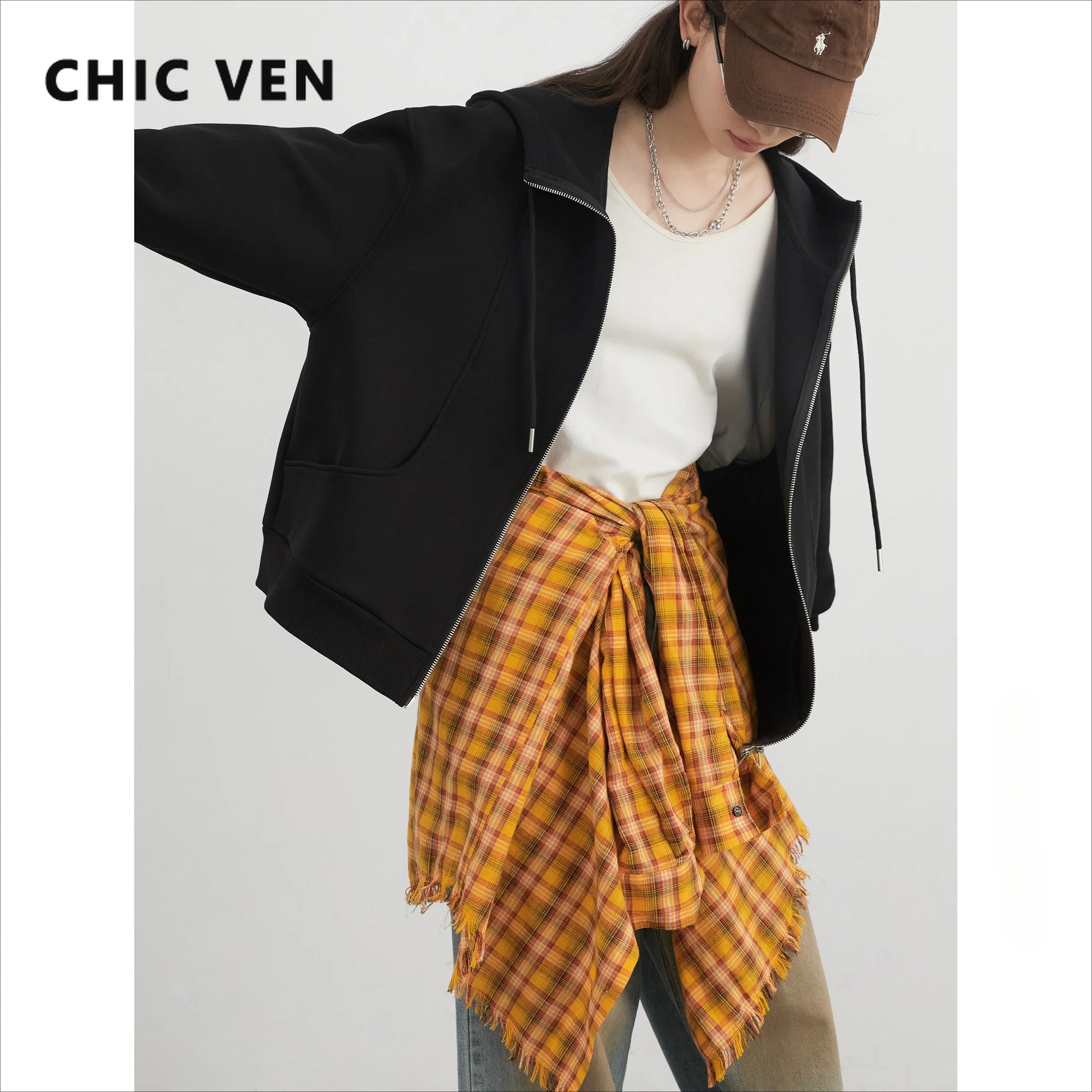 CHIC VEN Women Sweatshirts Loose New Drawstring Hooded Female Jacket BF Style Woman Sports Coat Spring Autumn 2025 LadyShow.Store