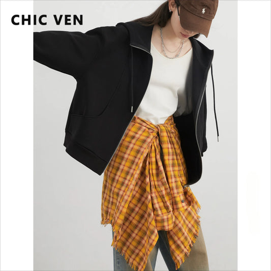 CHIC VEN Women Sweatshirts Loose New Drawstring Hooded Female Jacket BF Style Woman Sports Coat Spring Autumn 2025 LadyShow.Store