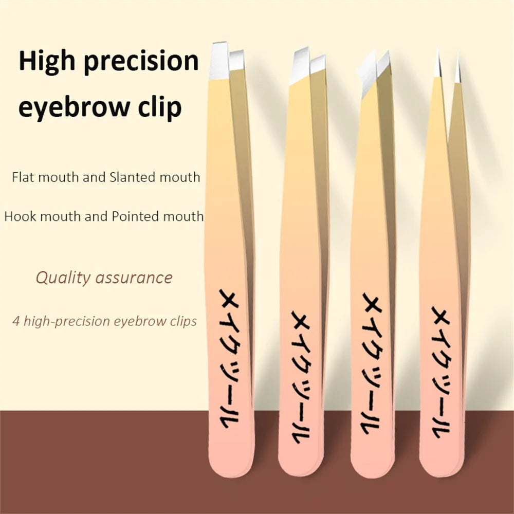Ouriner Eyebrow Tweezers Set 4 Pcs Stainless Steel Eyebrow Forceps Professional Beauty Tool Set For Facial Hair Inward Growing LadyShow.Store