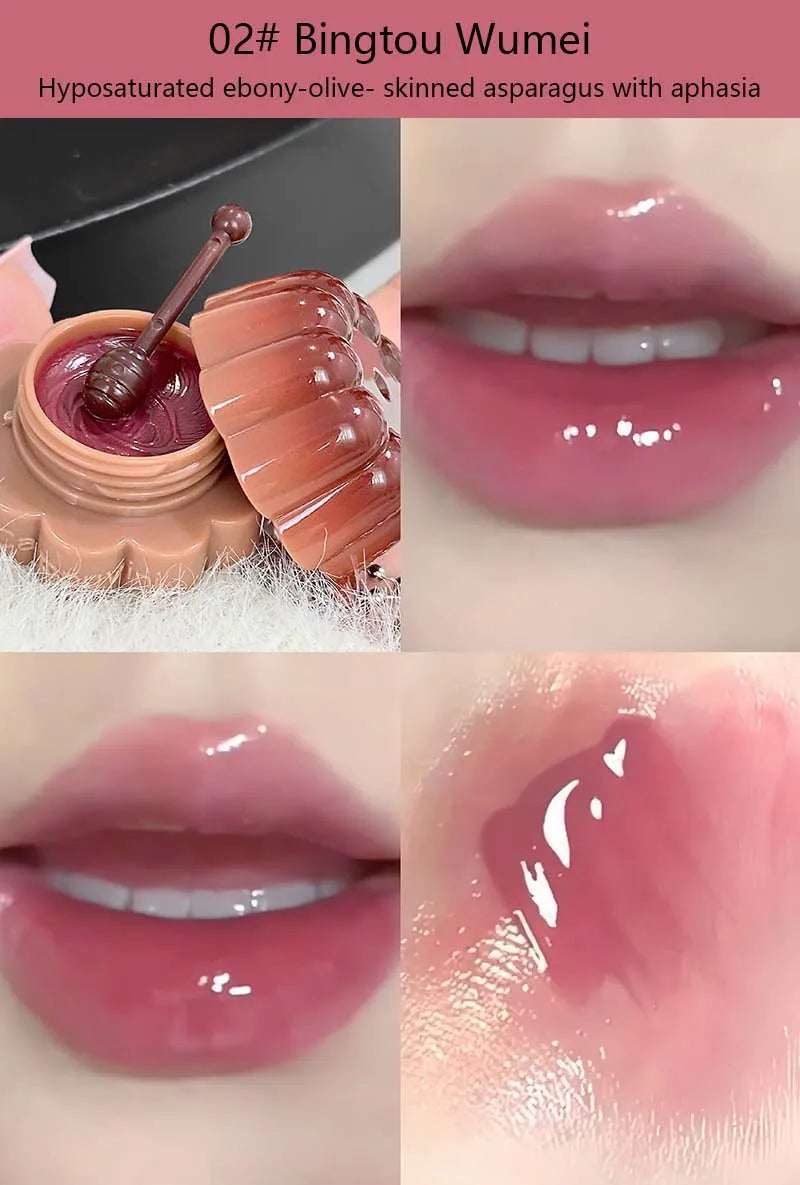 Jelly Solid Water Mirror Lip Gloss Shine Plumping Lip Balm Light Red Brown Natural Lasting Moisturizing Lip Tint Lipstick Makeup Pi-Mart