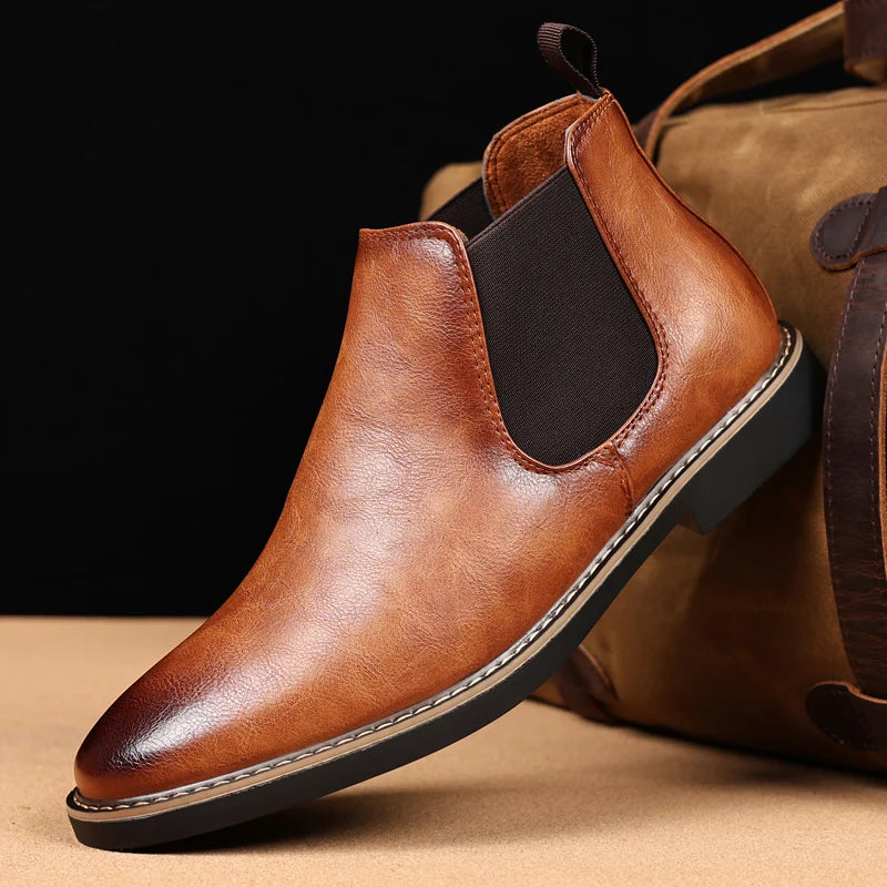 YRZL 39~47 Men Chelsea Boots Brand Retro Comfortable PU Leather Ankle Boots Men 2025 Fashion Black Brown Mens Boots Pi-Mart