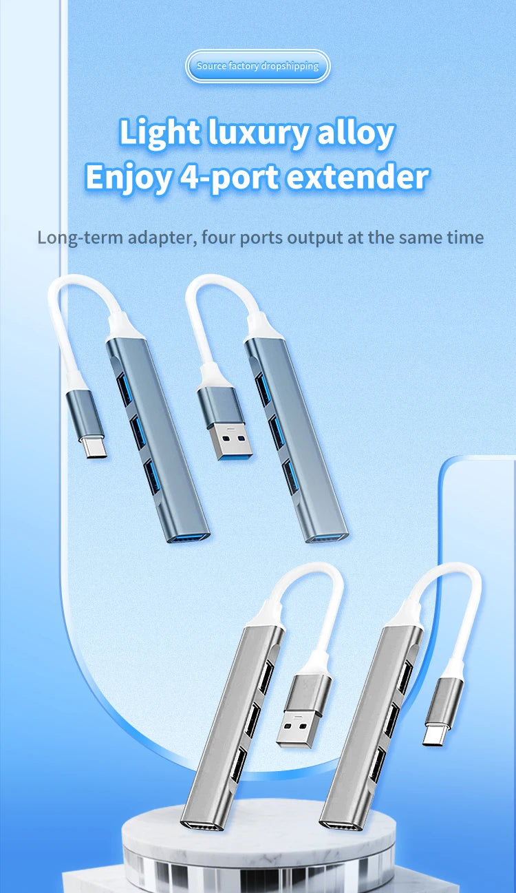 4-in-1 USB C Hub 3.0, Multi-Port OTG Adapter for Smartphones, Tablets, Laptops, Computers, Type-C Splitter Pi-Mart