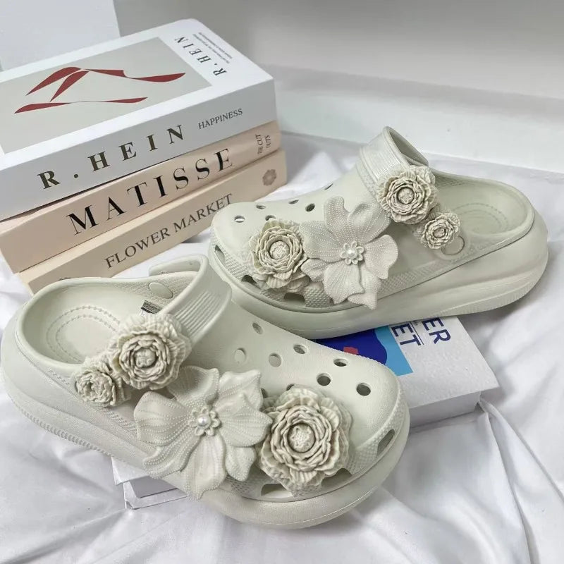 2025 Fashion Shoe Charms Set Accessories Hole Shoe Buckle DIY New Style Bouquet Bone White 3D Flower Shoes Decorations Pi-Mart