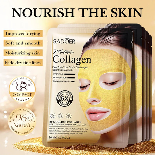 SADOER 24k Golden Collagen Facial Masks Anti Wrinkle Firming Moisturizing Anti-Aging Face Mask Beauty Facial Skin Care Products Tri Light Beauty