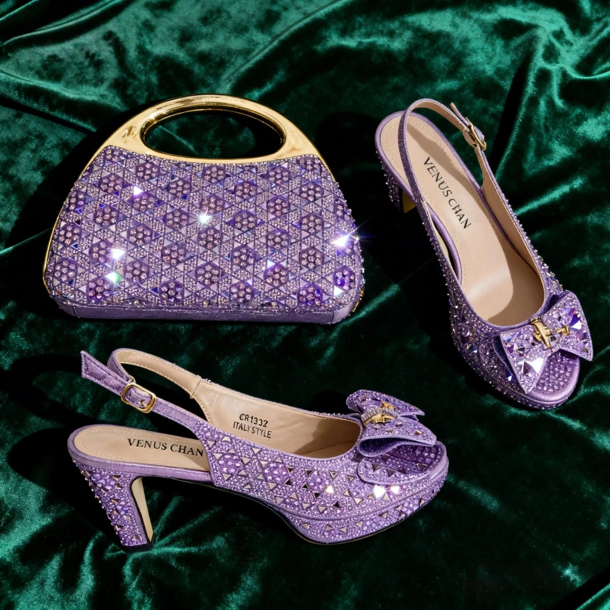 Elegant Italian Women’s Fuchsia Rhinestone Peep-Toe High Heel Sandals and Matching Bag Set – Perfect for Weddings and Parties LadyShow.Store