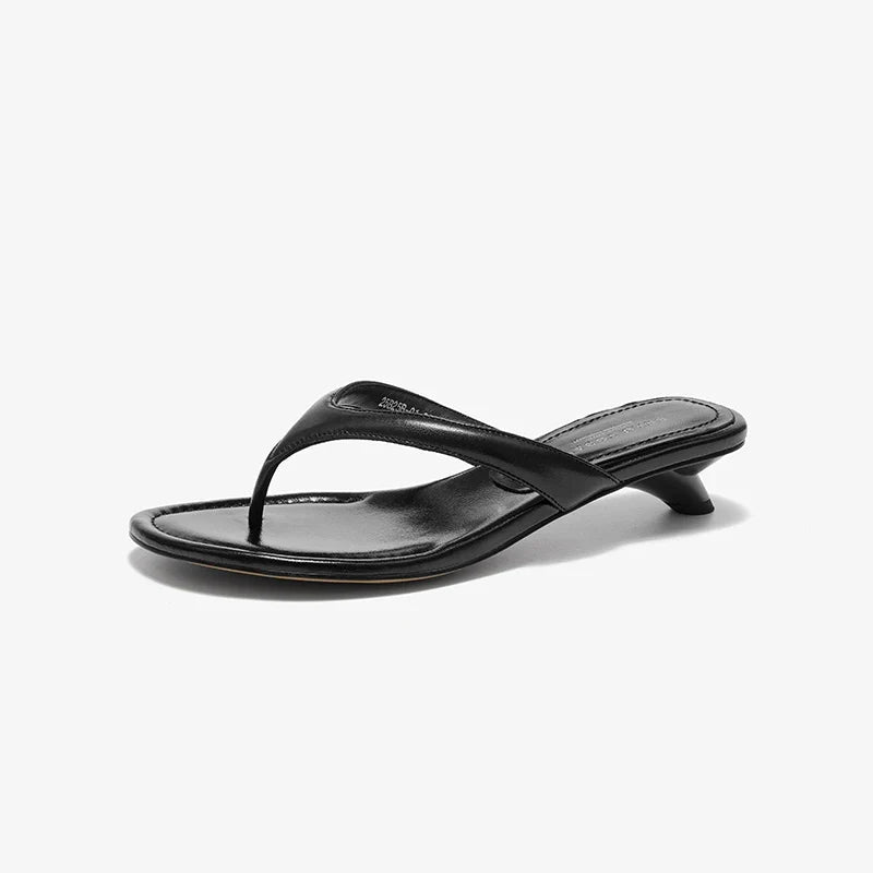 BEAUTODAY Casual Flip Flops Women Sheepskin Leather T-Strap Open Toe Solid Slippers Outdoors Ladies Elavated Retro Shoes 35139 LadyShow.Store