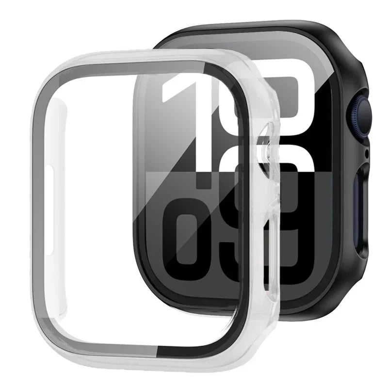 Tempered Glass+Case For Apple Watch 38-40mm 41mm 42mm 44mm 45mm 46mm Screen Protector Protective Cover iWatch 11 10 8 7 9 6 SE 5 LadyShow.Store