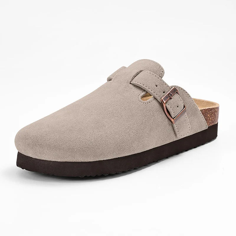 Comwarm Buckle Clogs For Women Men New Genuine Suede Clogs with Arch Support Soft Cork Footbed Mules Fashion Thick Beach Sandals Pi-Mart