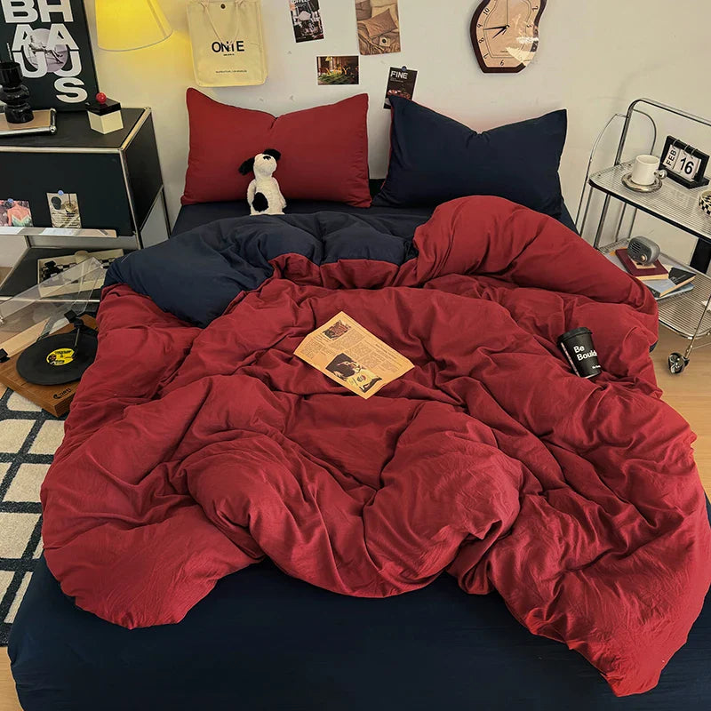 Washed Cotton Bedding Set with Pillowcase bed sheet Single Full Size Bed Linen Duvet Cover Set Queen/King Double Single Bed LadyShow.Store