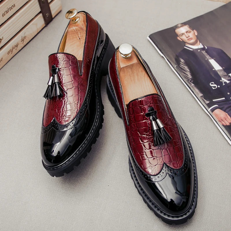 Men Loafers PU Splicing Tassel Decoration Low Heel Comfortable Classic Daily Business Men Shoes Pi-Mart