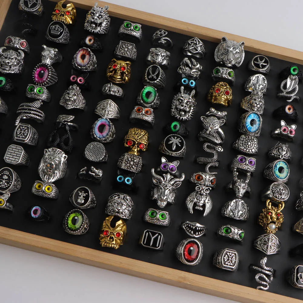 10/20/30/50Pcs/Lot Fashion Retro Punk Classic Skull Owl Rings for Men Women Hip Hop Jewelry Accessories Party Gifts Mix Style Pi-Mart