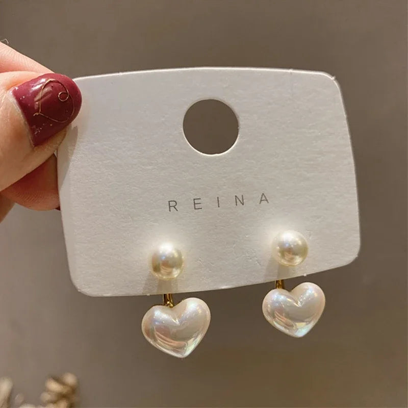 New Fashion love Heart Pearl Earrings for Women Sweet Elegant Temperament Drop Earring Trend Jewelry Accessories Pi-Mart