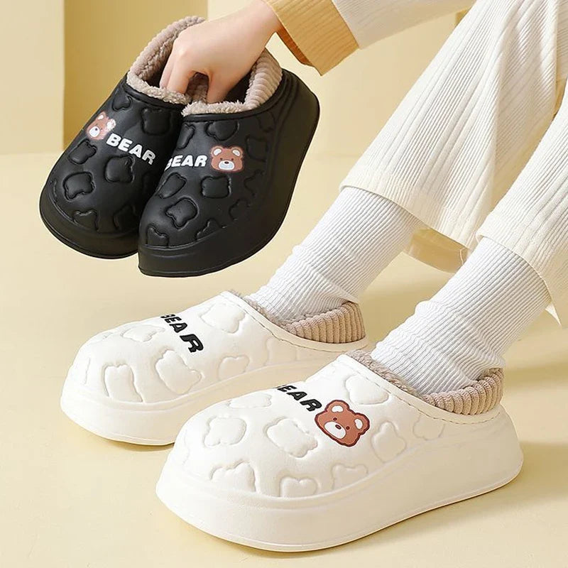 Waterproof Cotton Slippers for Women Men Winter Outdoor Indoor Home Plush Warm Thick Sole Anti slip Cotton Shoes for Couple LadyShow.Store