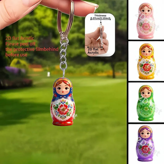 Kawaii Matryoshka Dolls Keychains 2D Acrylic Pendants Festive Decor Holiday Ornament Fun Party Favors Backpack Accessories Gifts Pi-Mart