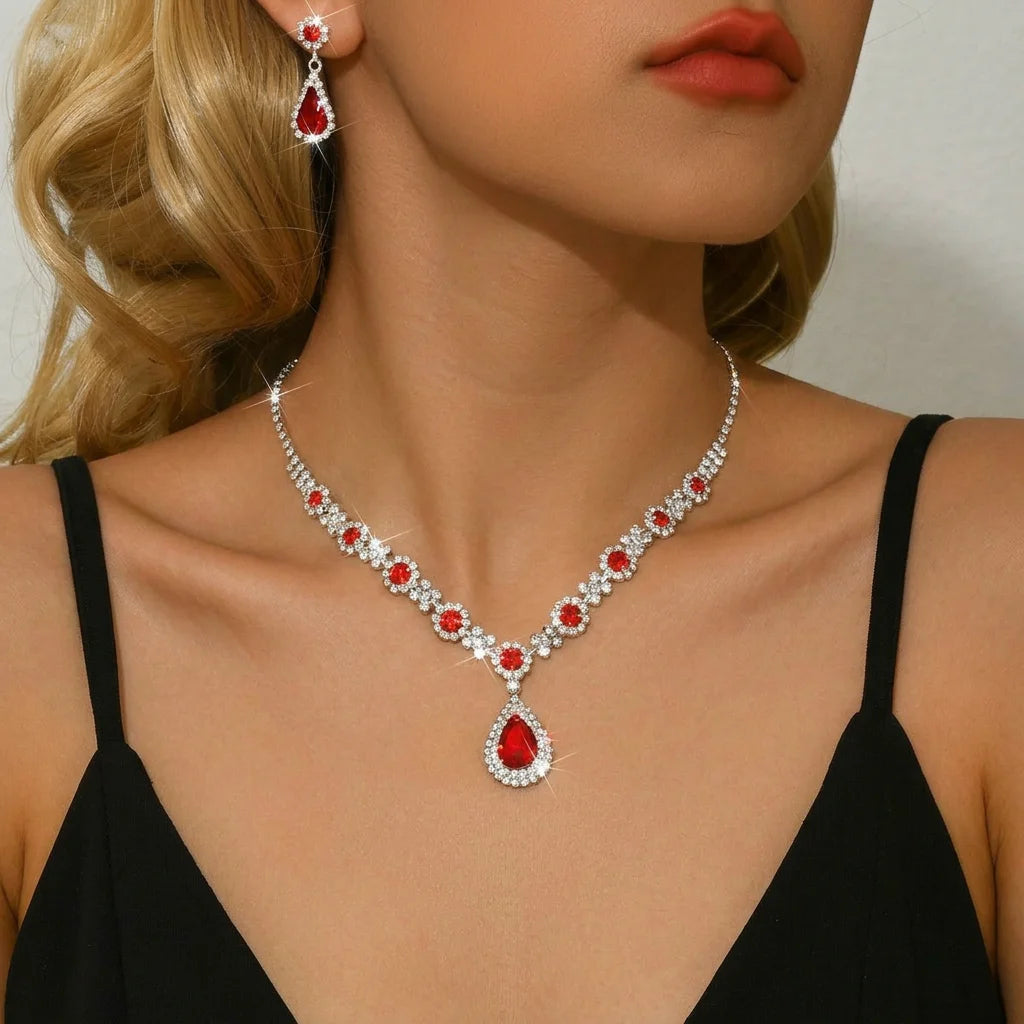 Simple and Atmospheric Water Droplet Necklace Earrings Two-Piece Set as a Surprise Birthday Gift for Girlfriend and Best Friend Pi-Mart