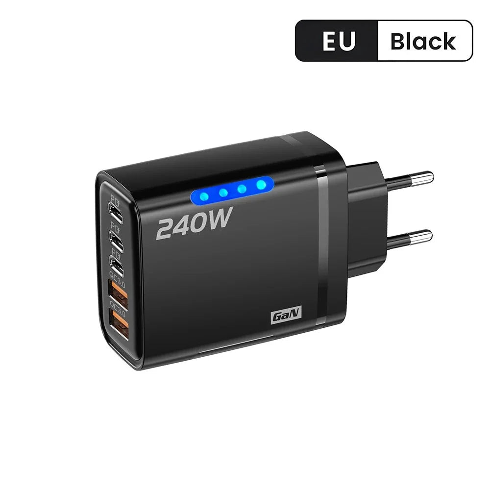 Type C USB 240W Fast Charging Charger GaN USB C Phone Charger Wall Adapter Quick Charge 3.0 With PD Cable For iPhone 17 Samsung Pi-Mart