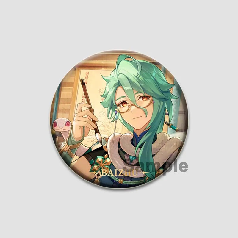 Genshin Impact Game Brooches 58mm Round Button Pins for Backpack Jackets Jewelry Cartoon Cosplay Badge Hutao Zhongli Xiao Badges Pi-Mart