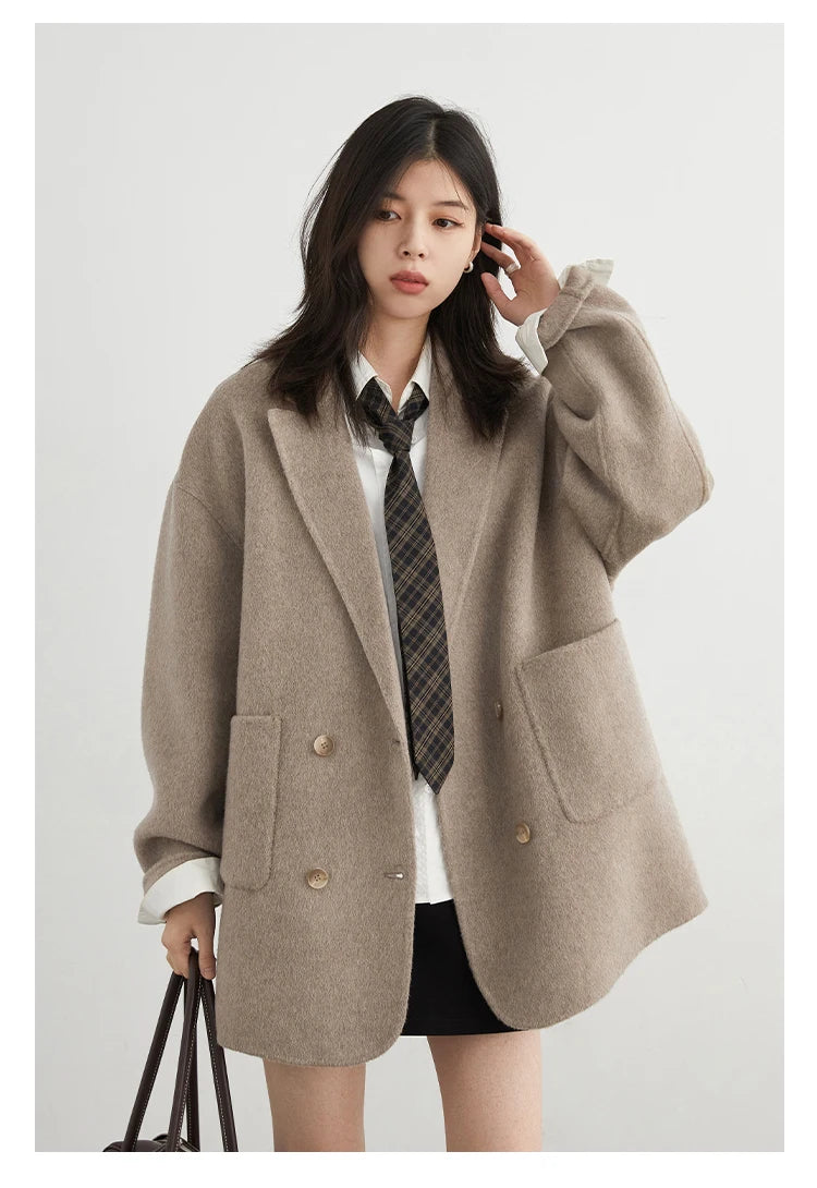 CHIC VEN New Women Woolen Coat Loose Solid Mid-length Double-sided Oversized Office Ladies Jackets Outerwear Autumn Winter 2026 Pi-Mart