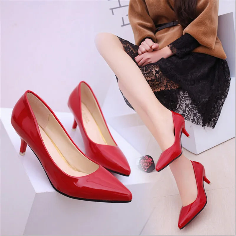 Shoes Ladies Pumps Medium Heel Nude Sexy High Heels Weeding Shoes Women Office Work White Pumps Party Shoes LadyShow.Store