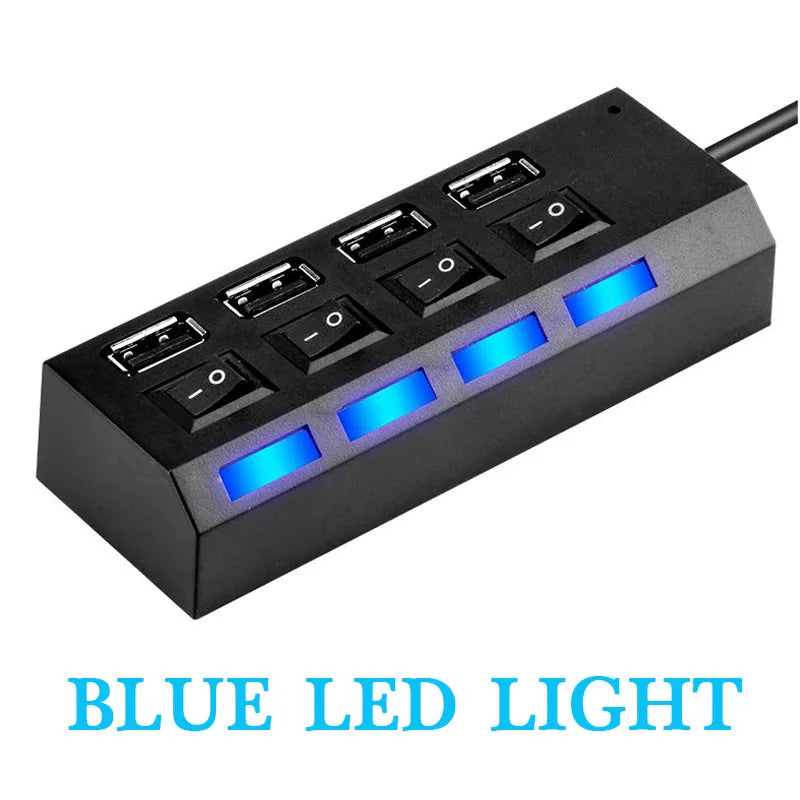 High Speed 4/7 Ports USB HUB 2.0 Adapter Expander Multi USB Splitter Multiple Extender with LED Lamp Switch for PC Laptop Pi-Mart