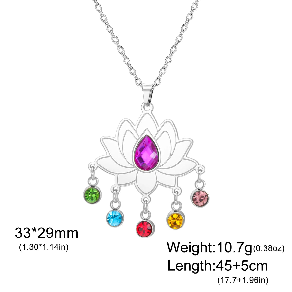 Gold Plated 7 Chakra Lotus Flower Necklace with Om Symbol Spiritual Yoga Jewelry Seven Colorful Zircon Lotus Flower Necklace Pi-Mart