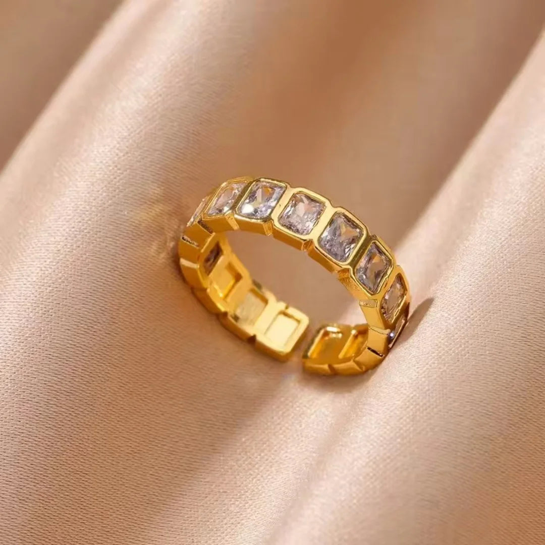 White Square Zirconia Splicing Open Ring, Women's Simple Adjustable New Wedding Aesthetic Jewelry Ring. Pi-Mart