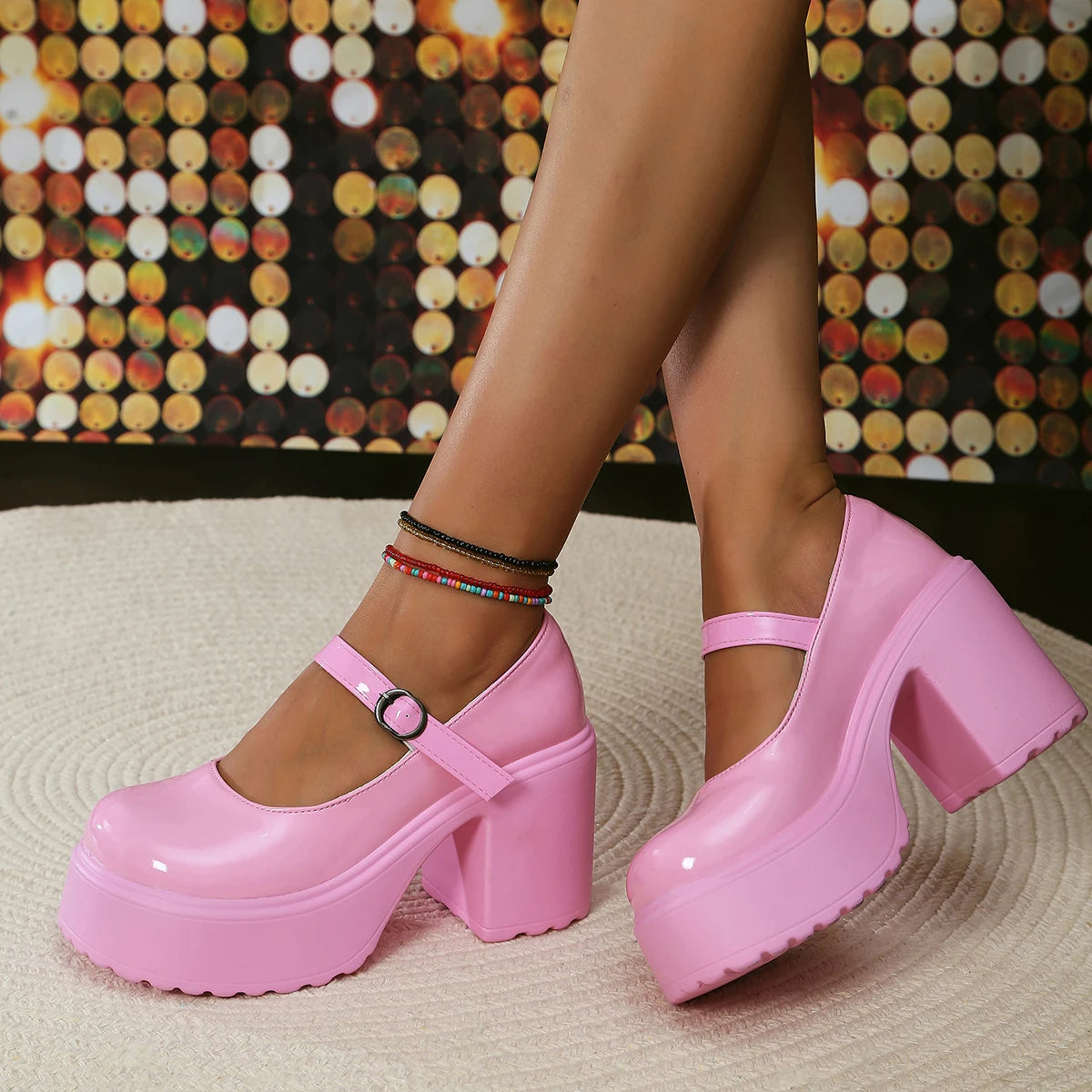 Black Super High Heels Mary Jane Shoes Women 2026 Goth Chunky Platform Pumps Woman Plus Size Ankle Buckle Party Lolita Shoes 42 Pi-Mart