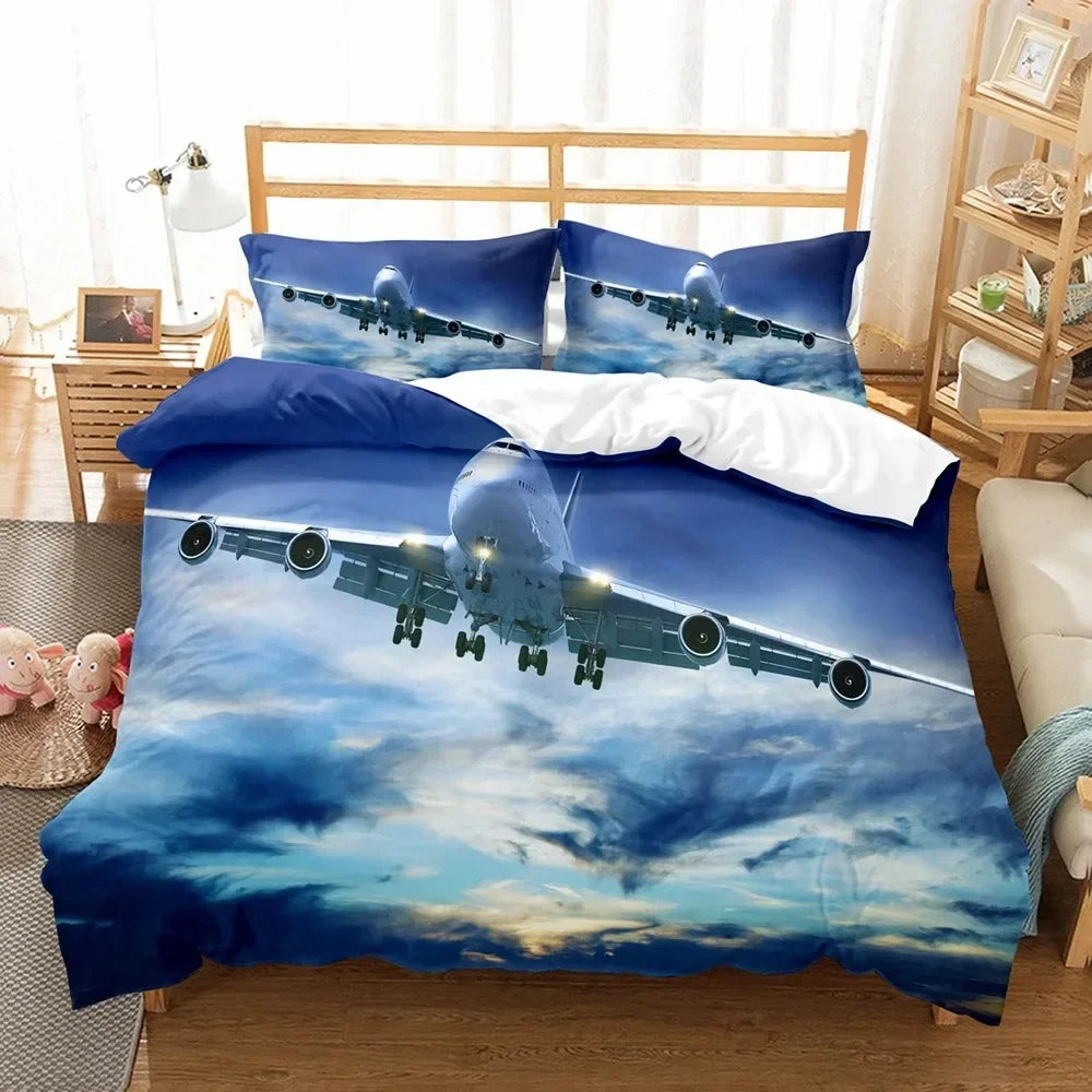 3D Bed Linen Airplane Blue Sky Comfortable Duvet Quilt Cover Pillowcase Bedding Set Children Bedroom Decoration Home Textile Pi-Mart
