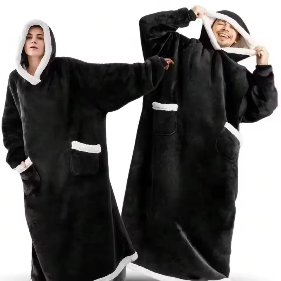 180cm Super Long Flannel Blanket Pyjamas with Sleeves Winter Hoodies Sweatshirt Women Men Pullover Fleece Giant Oversized Outdoo Pi-Mart