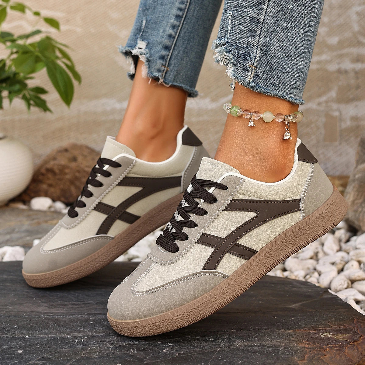 Women Sneakers 2026 Fashion Casual Flats Vulcanize Shoes Round Toe Lace Up Comfortable Flat Shoes for Women Zapatos De Mujer Pi-Mart