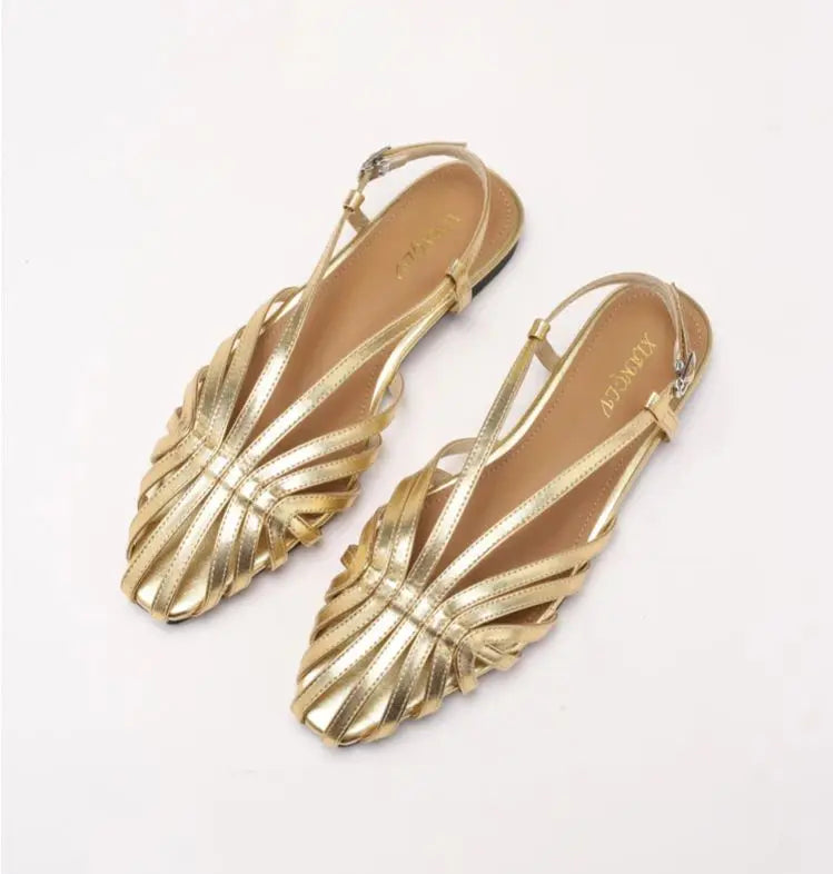 ZAROY Narrow Band Women Flat Sandals Large Size Designer Brand Banquet Wedding Shoes Summer Hollow Beach Gladiator Sandalias LadyShow.Store