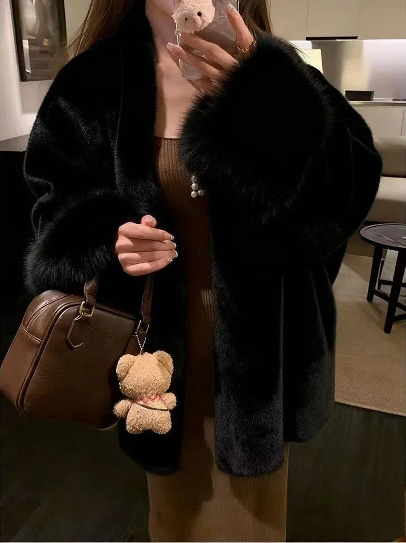 Faux Mink Fur Coat for Women Winter Thick Loose Hairy Casual Jacket Y2K Fashion Streetwear Long Sleeve Warm Fur Outerwear LadyShow.Store