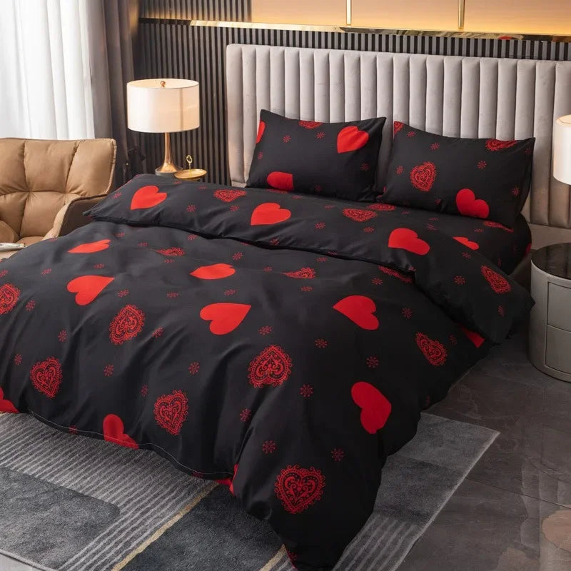 3pcs Printed Brushed Duvet Cover Pillowcase Three Piece Set High Quality Skin Friendly Fabric Bedding Cover (without Bed Sheet) Pi-Mart