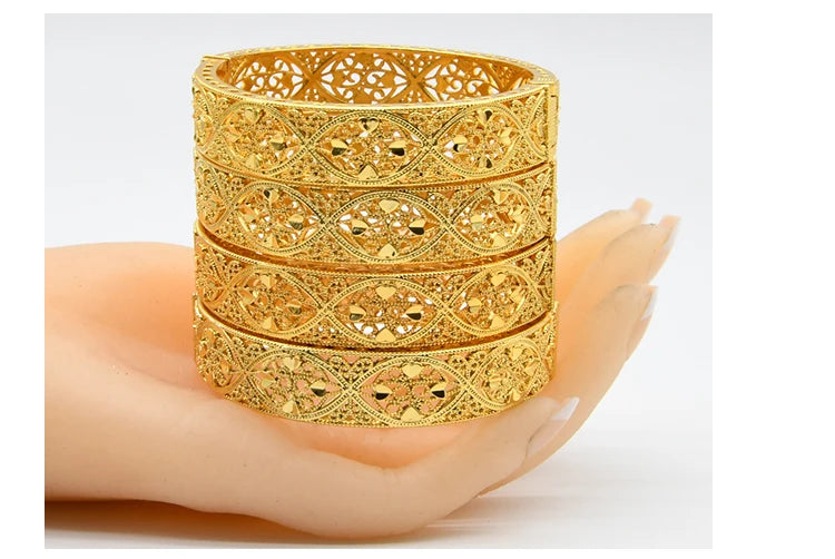 Indian Gold Color Tassel Bracelets Ring For Women Dubai African Hard Charm Bangles Wedding Arabic Hand Jewelry Party Gifts Pi-Mart