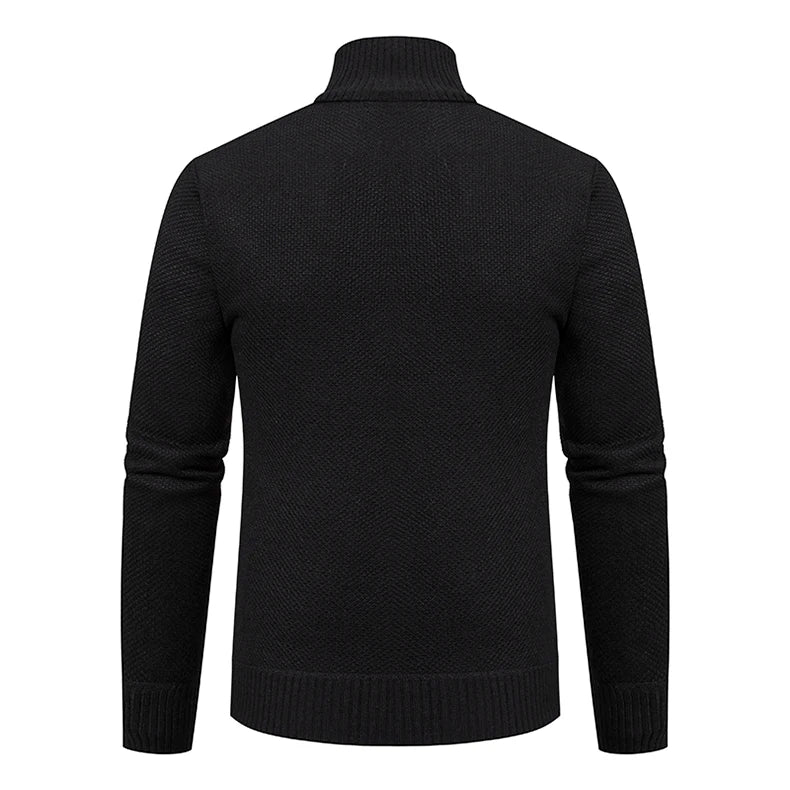 Autumn And Winter New Jersey Men's Casual Sports Coat Solid Color Stand Collar Wweater Grab Fleece Warm Zipper Cardigan Pi-Mart