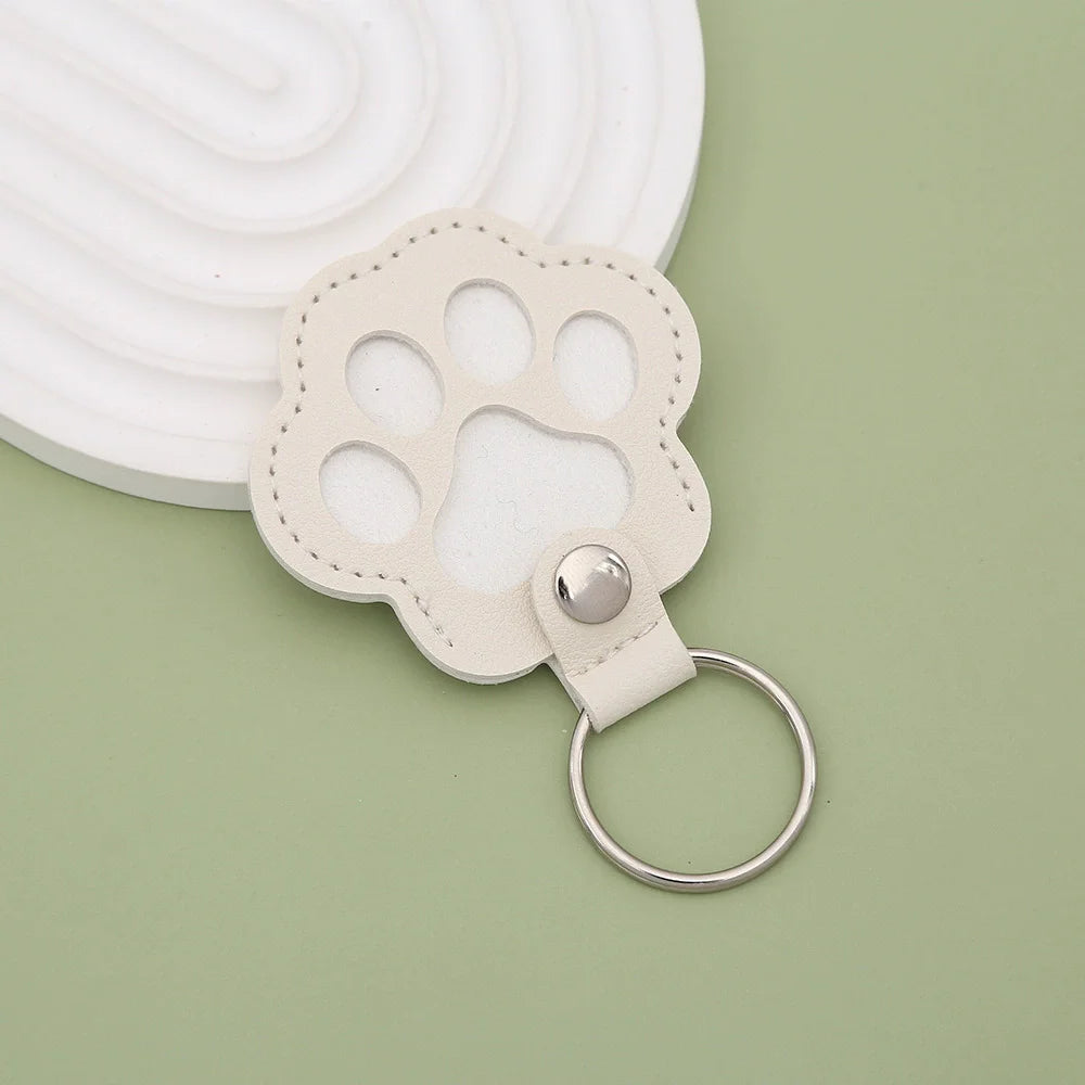 Cute Paw Print Pet Hair Memorial Keychain Leather Dog Cat Fur Holder Keepsake Key Ring Personalized Pet Loss Memory Key Chains G Pi-Mart