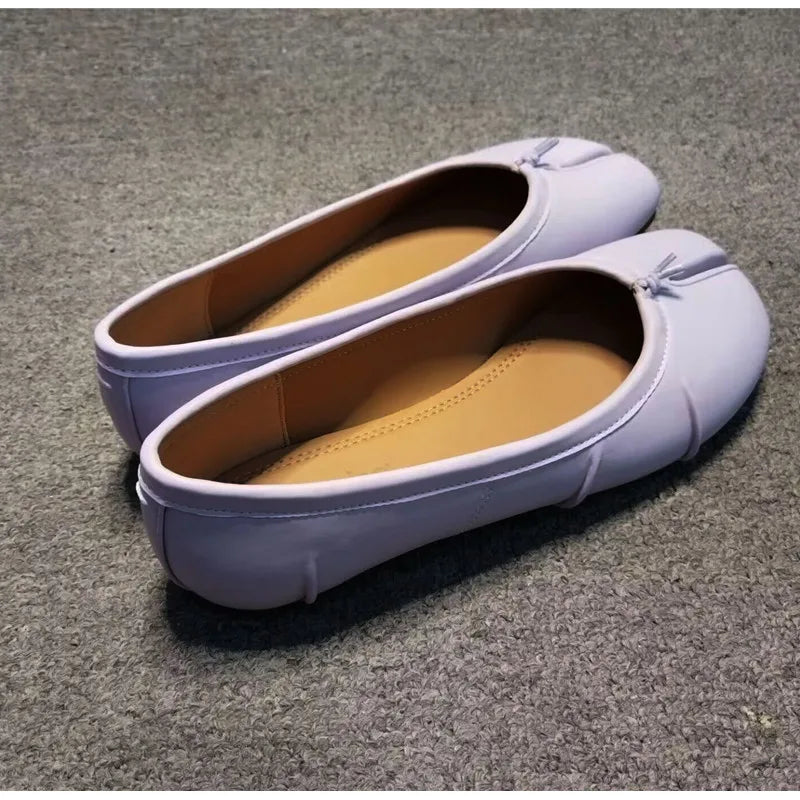 Split Toe Women Ballet Flats Fashion Tabi Shoes Casual Slip-on Loafers Ladies Pleated Leather Espadrilles Zapatillas Mujer Pi-Mart