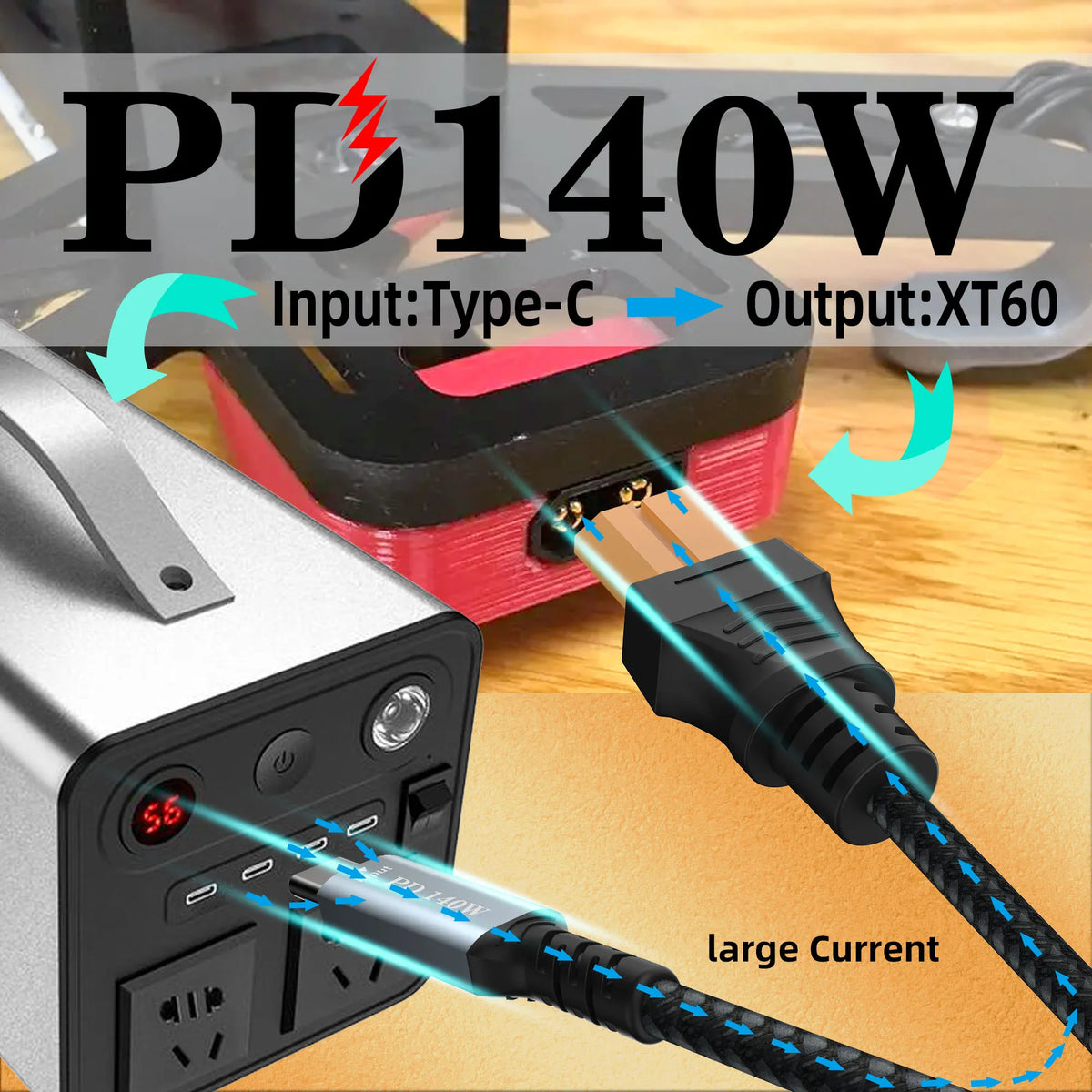 Type C to XT60 Adapter Cable, USB C to XT60 Charging Cable, USB C Male to XT60 Female Cable, PD 140W Charging Cable Pi-Mart