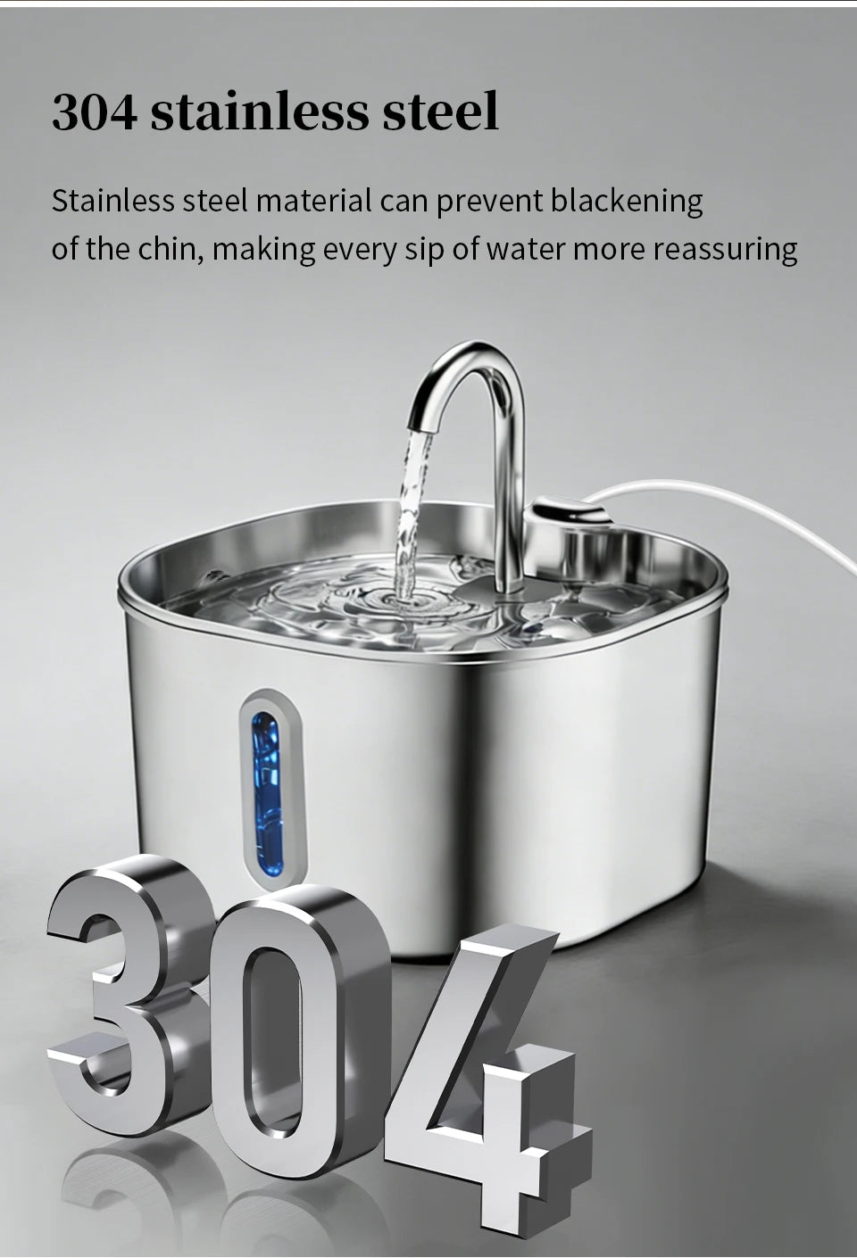 Large Capacity Cat Water Fountain Stainless Steel Automatic Pet Drinking Fountain for Indoor Cats Dogs Quiet Cat Water Dispener Pi-Mart