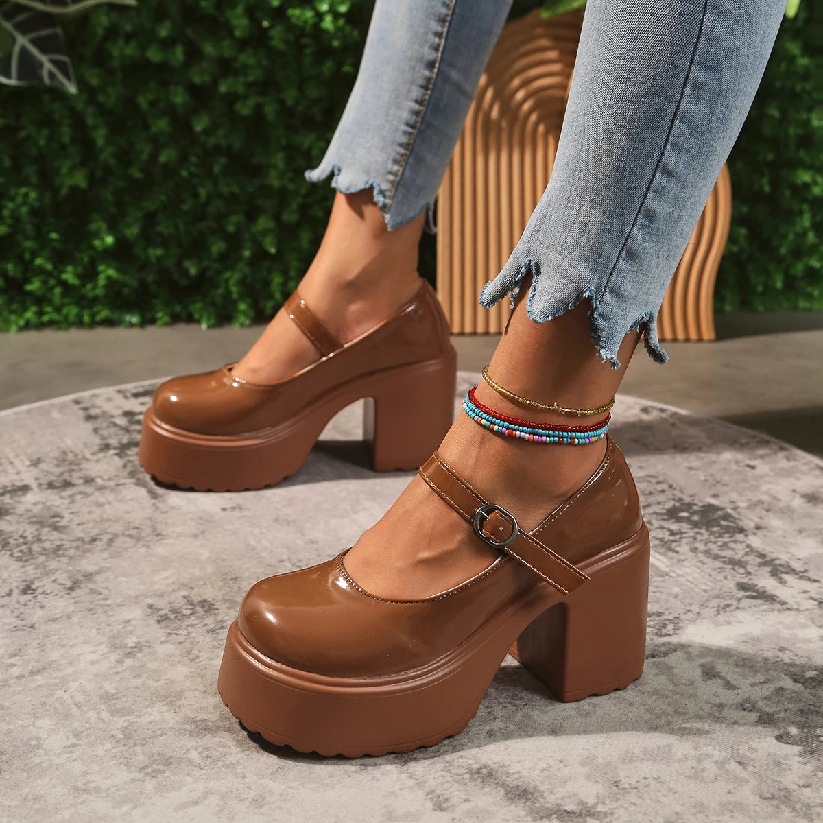 Black Super High Heels Mary Jane Shoes Women 2026 Goth Chunky Platform Pumps Woman Plus Size Ankle Buckle Party Lolita Shoes 42 Pi-Mart
