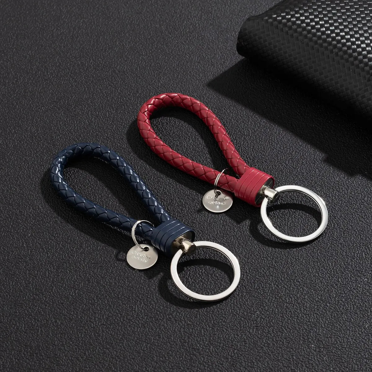 2Pcs/Set PU Leather Braided Woven Rope Keychain DIY Bag Pendant Key Chain Holder Key Car Trinket Keyring Men Women Gift Jewelry Pi-Mart