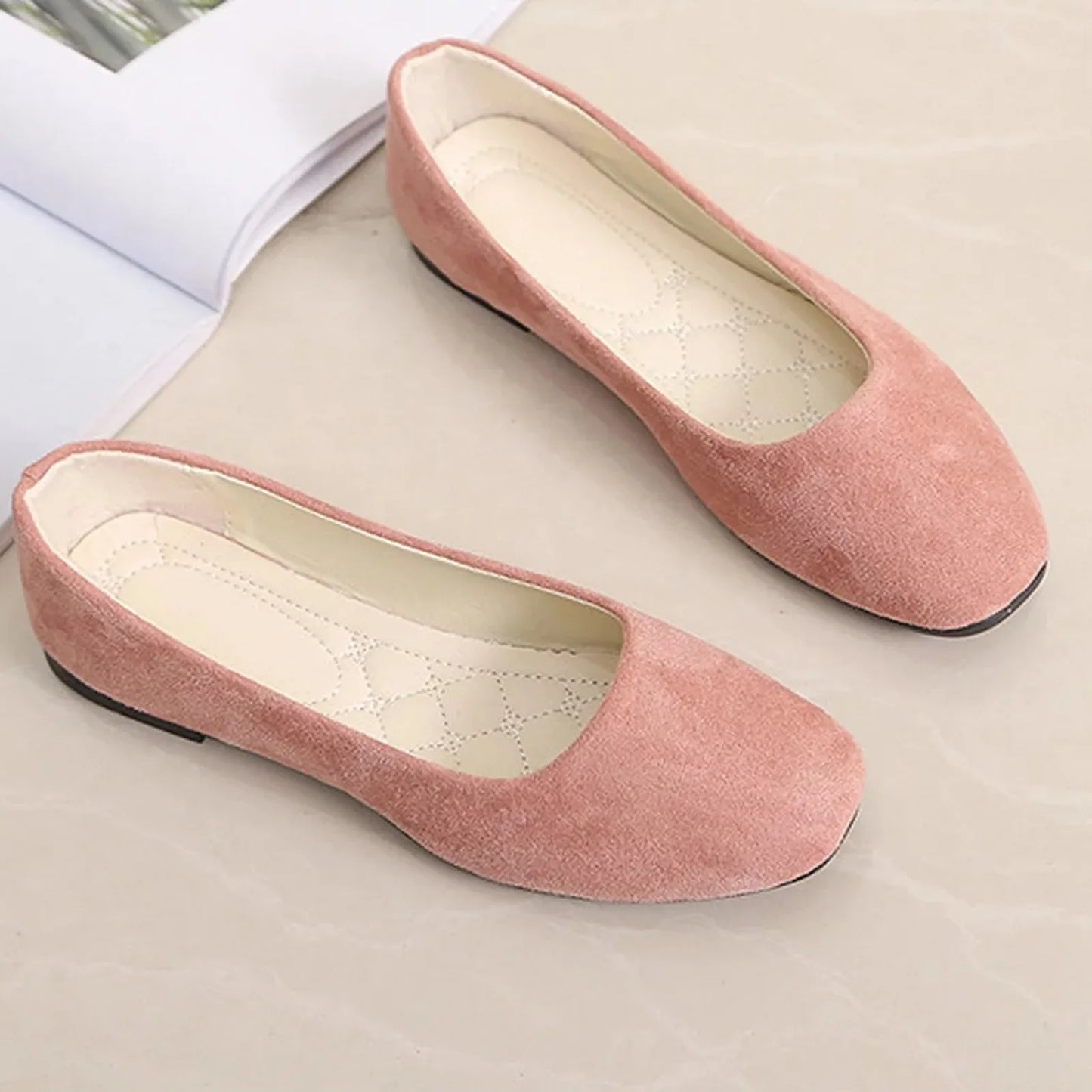 Women Suede Loafers Flat Heel Shallow Female Shoes Spring Summer Square Toe Basic Concise Women Pumps Size 36-43 LadyShow.Store