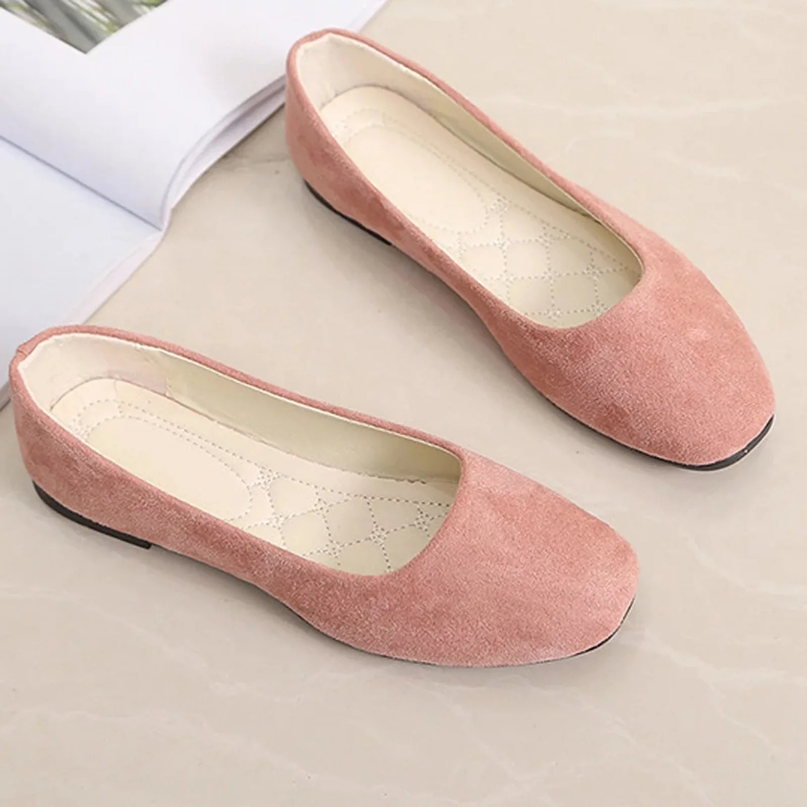 Women Suede Loafers Flat Heel Shallow Female Shoes Spring Summer Square Toe Basic Concise Women Pumps Size 36-43 LadyShow.Store