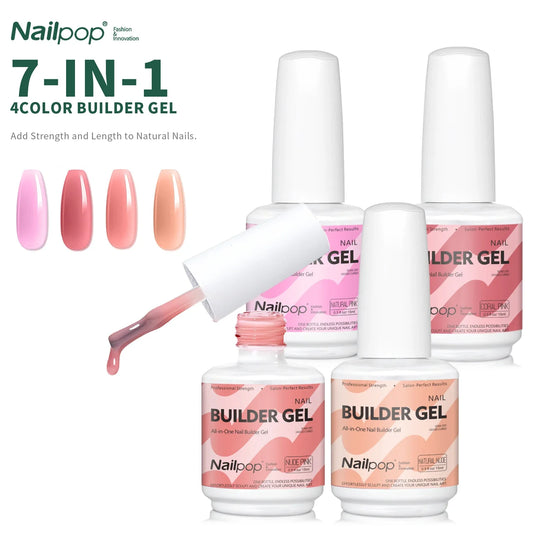 Nailpop 7-in-1 Builder Nail Gel HEMA/TPO Free Fast Building Gel Nail Polish 8 Colors Nail Tip Reinforcement and Extension 15ml Tri Light Beauty