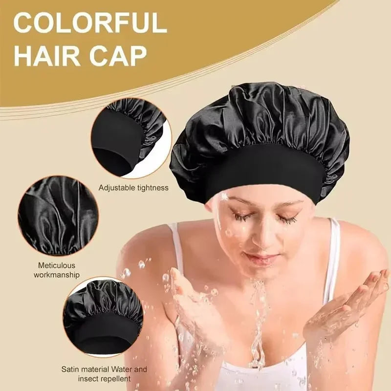 1pcs Soft Silk Satin Lined Bonnet Large Satin Hair Bonnet Household Sleep Shower Cap Hair Wrap Cover for Long Hair Salon Tool Tri Light Beauty