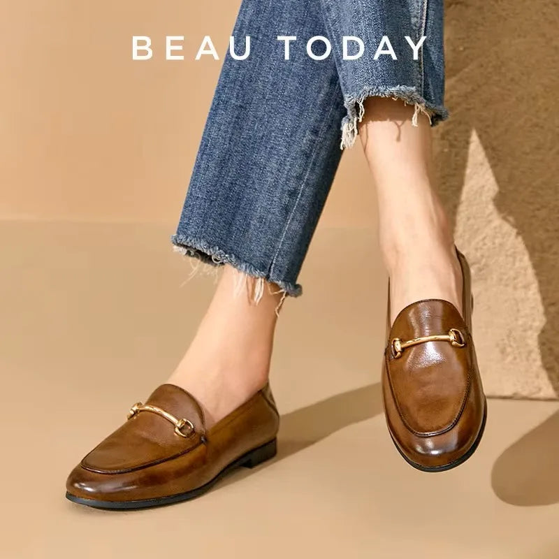 BEAUTODAY Dress Shoes Women Loafers Cow Leather Sheepskin Rubber Formal Business Suit Ladies 2025 Spring Autumn Handmade 27171 LadyShow.Store