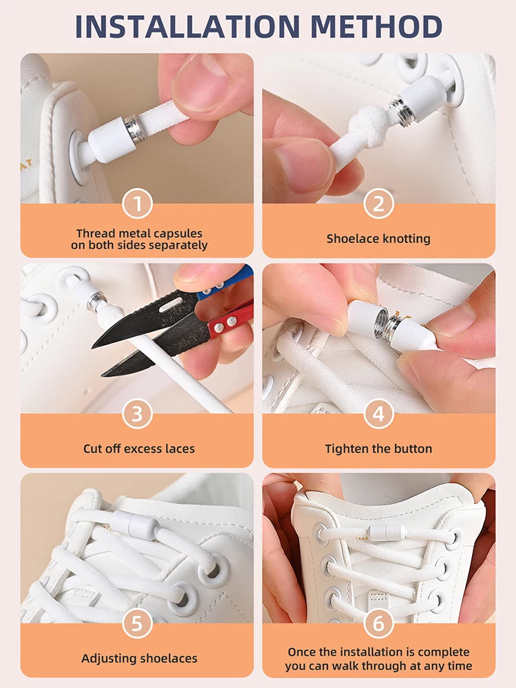 Elastic No Tie Shoelaces Semicircle Shoe Laces For Kids and Adult Sneakers Shoelace Quick Lazy Metal Lock Laces Shoe Strings Pi-Mart
