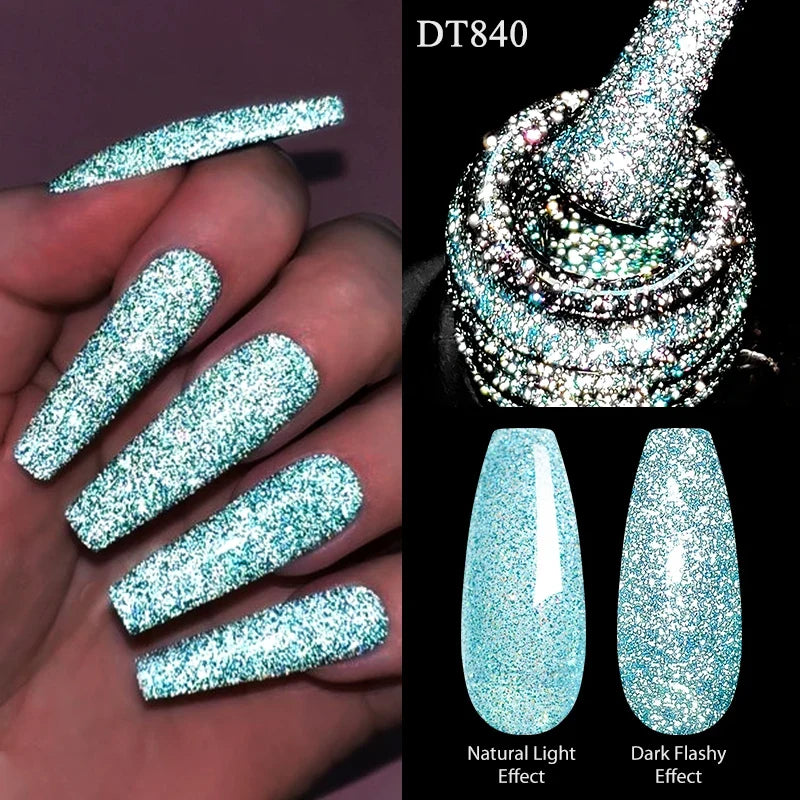 7ml Reflective Glitter Nail Gel Polish Semi Permanent French Style Nail Art UV LED Gel Sparkling Soak Off Manicure Varnish DIY Tri Light Beauty