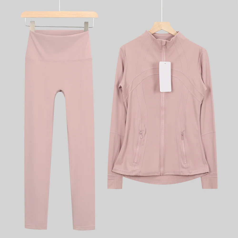 2026 New Yoga Sport Jacket Set Women's Yoga Clothes Running Fitness Jacket Active Wear Clothing Nine-point Pants Pi-Mart